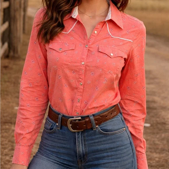 ROCKIES x Vintage Coral Bandana Print Pearl Snap Western Shirt Sz S Like New - Picture 1 of 12